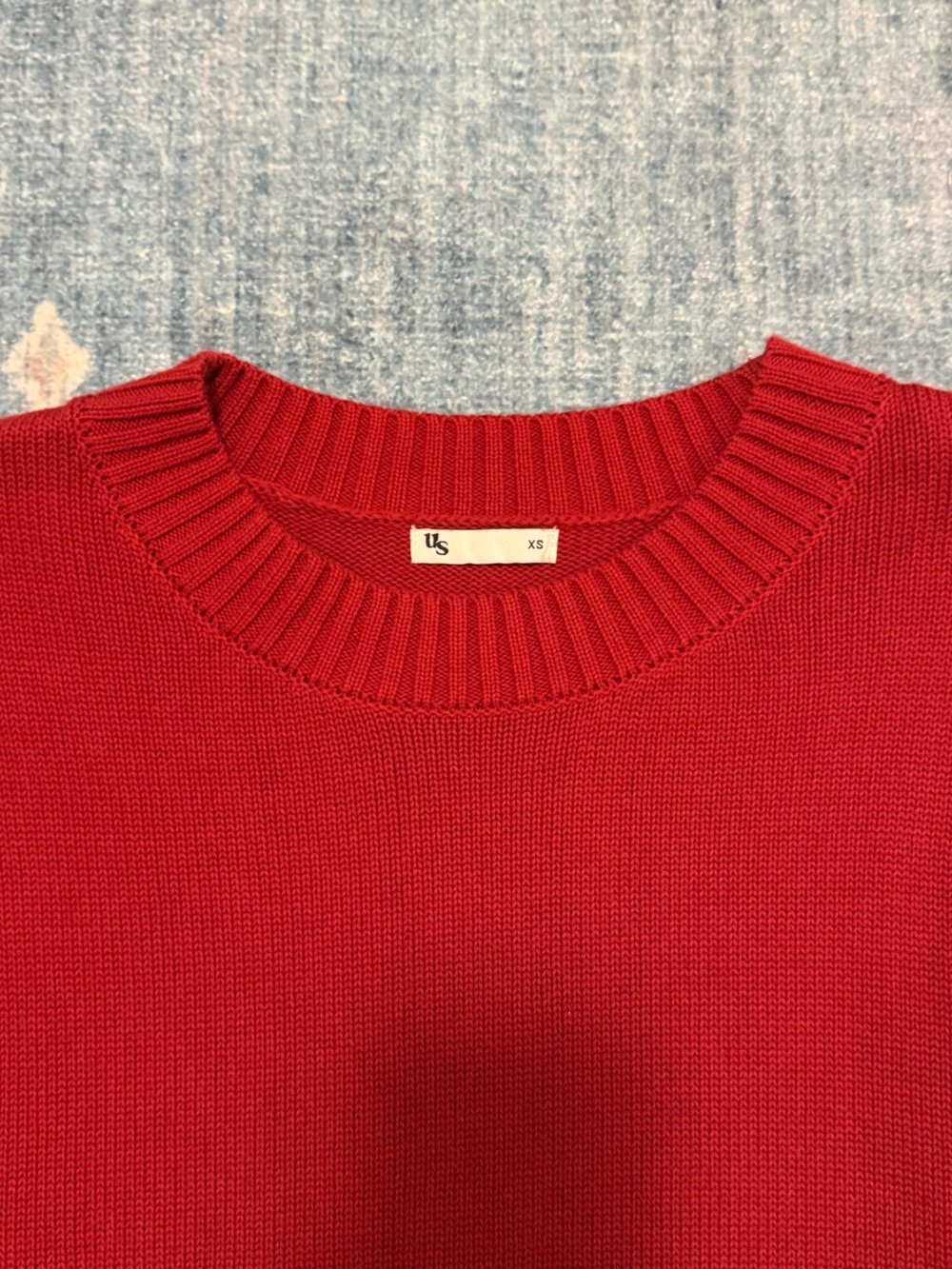 Uncle Studios Red Knit Cotton Crewneck Sweater
